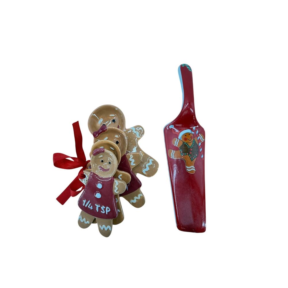 Gingerbread Measuring Spoon Set Ceramic Christmas Baking Cake Server Holiday